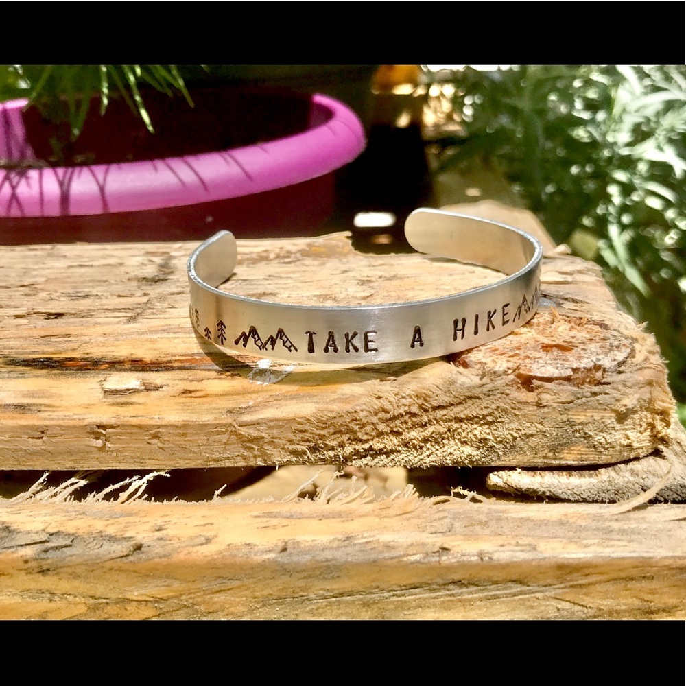 Hand stamped adjustable metal cuff bracelet